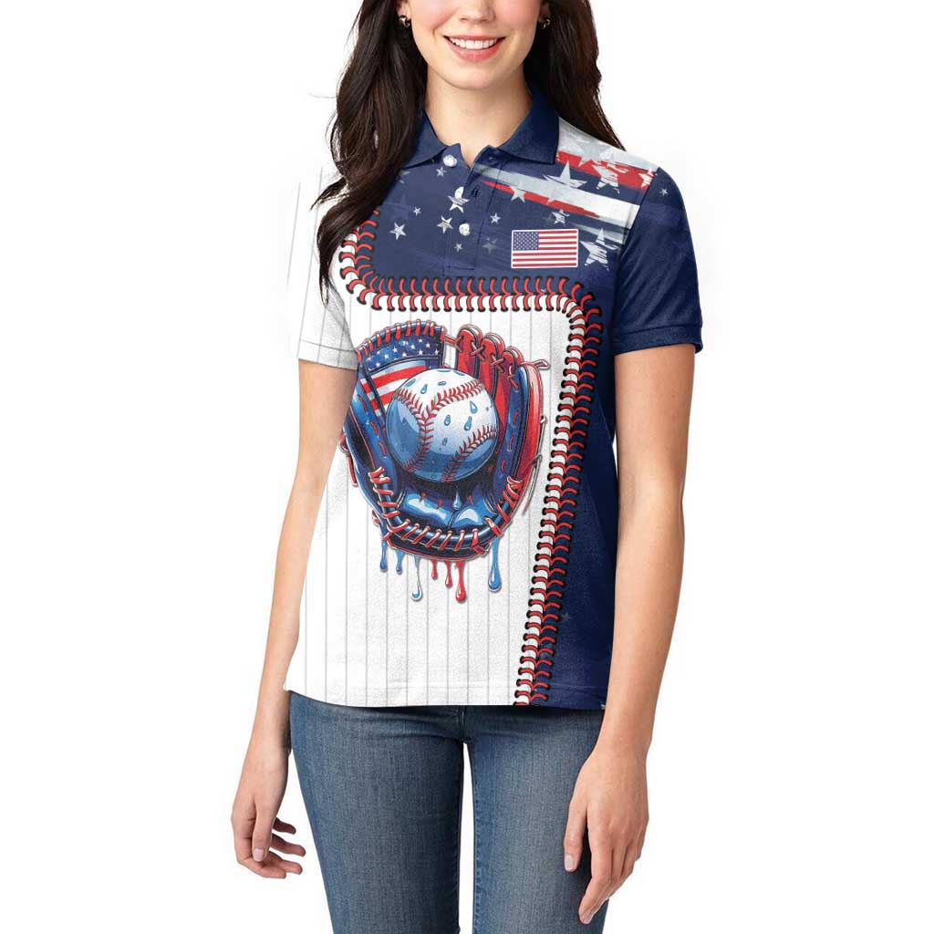 Custom Dripping Baseball United States Women Polo Shirt