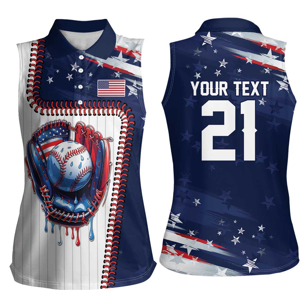 Custom Dripping Baseball United States Women Sleeveless Polo Shirt