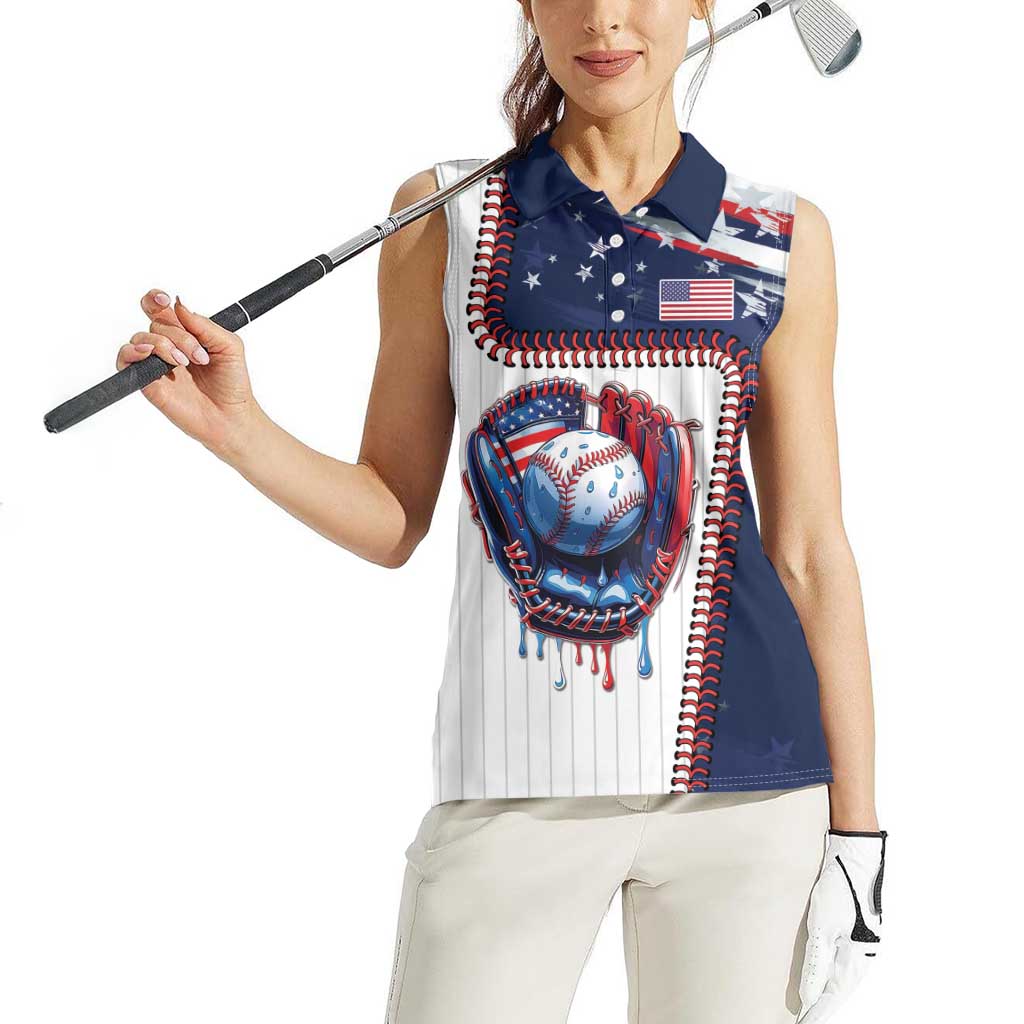 Custom Dripping Baseball United States Women Sleeveless Polo Shirt