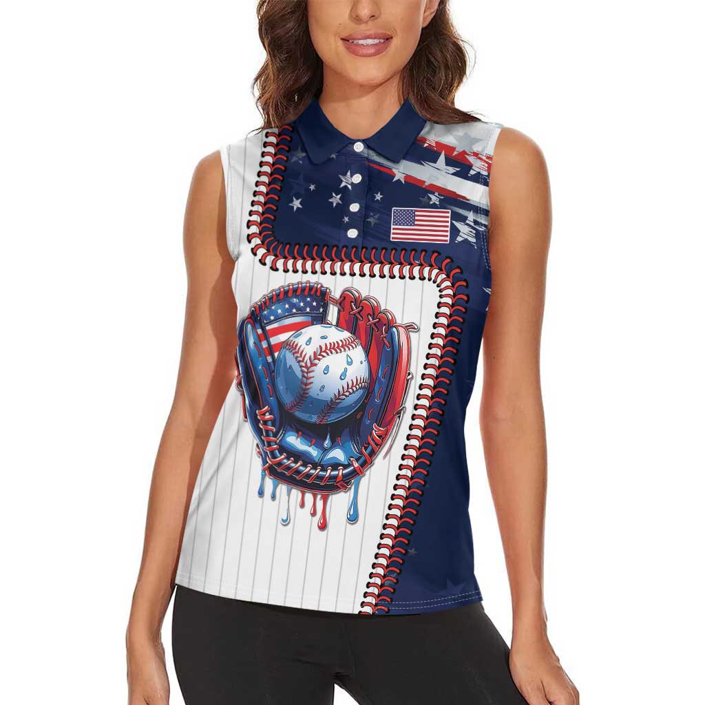 Custom Dripping Baseball United States Women Sleeveless Polo Shirt