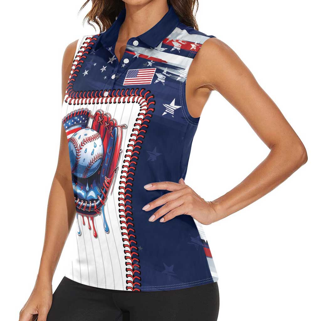 Custom Dripping Baseball United States Women Sleeveless Polo Shirt