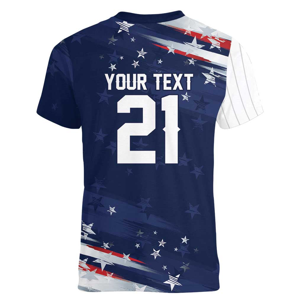 Custom Dripping Baseball United States Women V-Neck T-Shirt