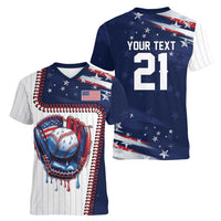 Custom Dripping Baseball United States Women V-Neck T-Shirt