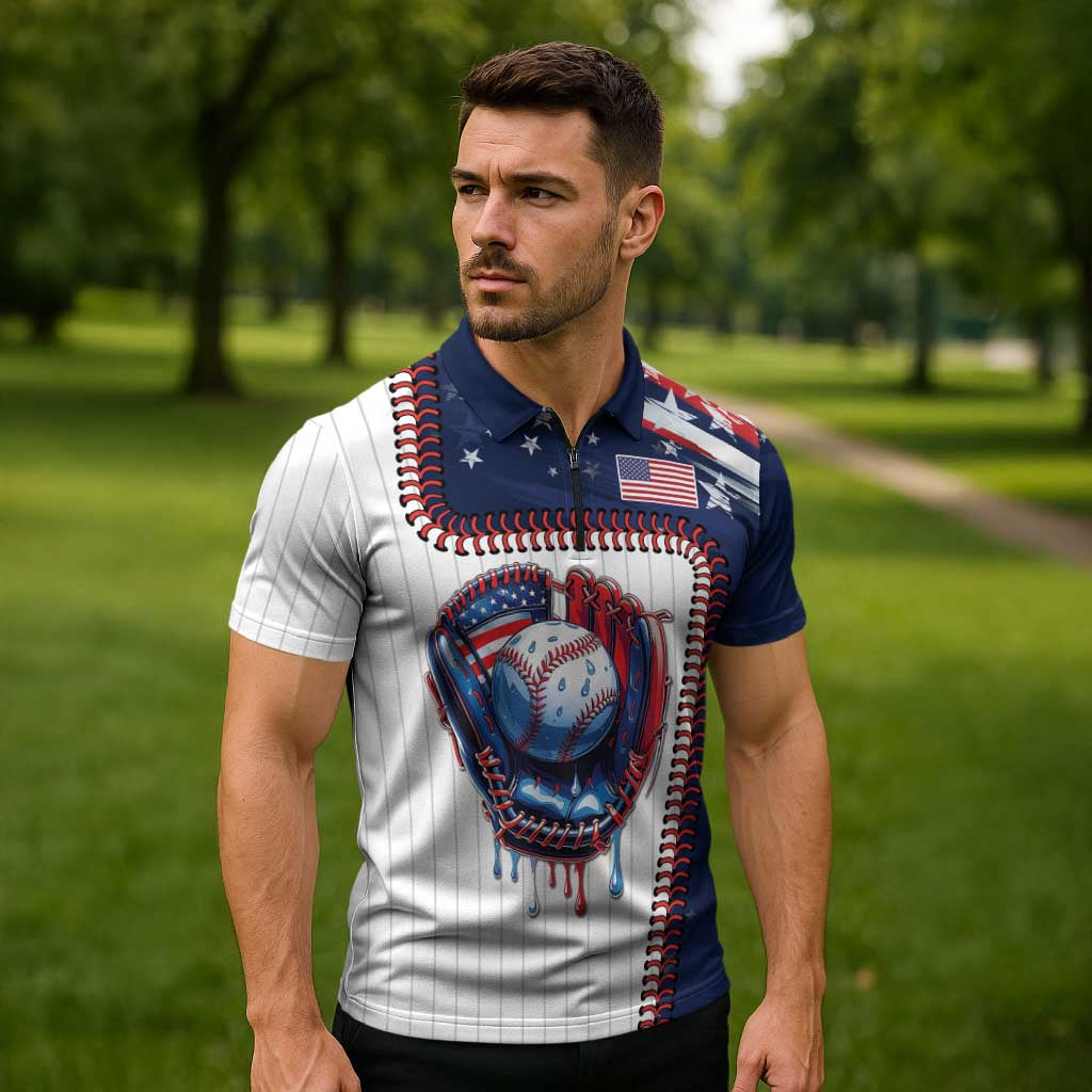 Custom Dripping Baseball United States Zipper Polo Shirt