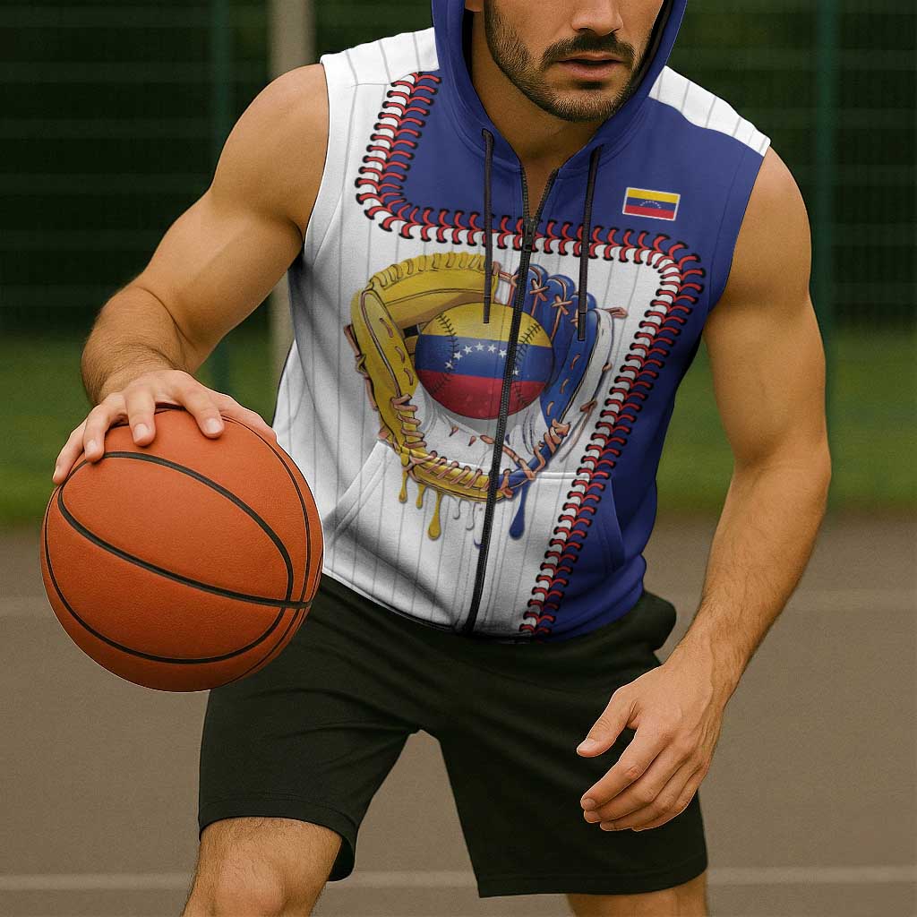Custom Dripping Baseball Venezuela Sleeveless Zip Hoodie