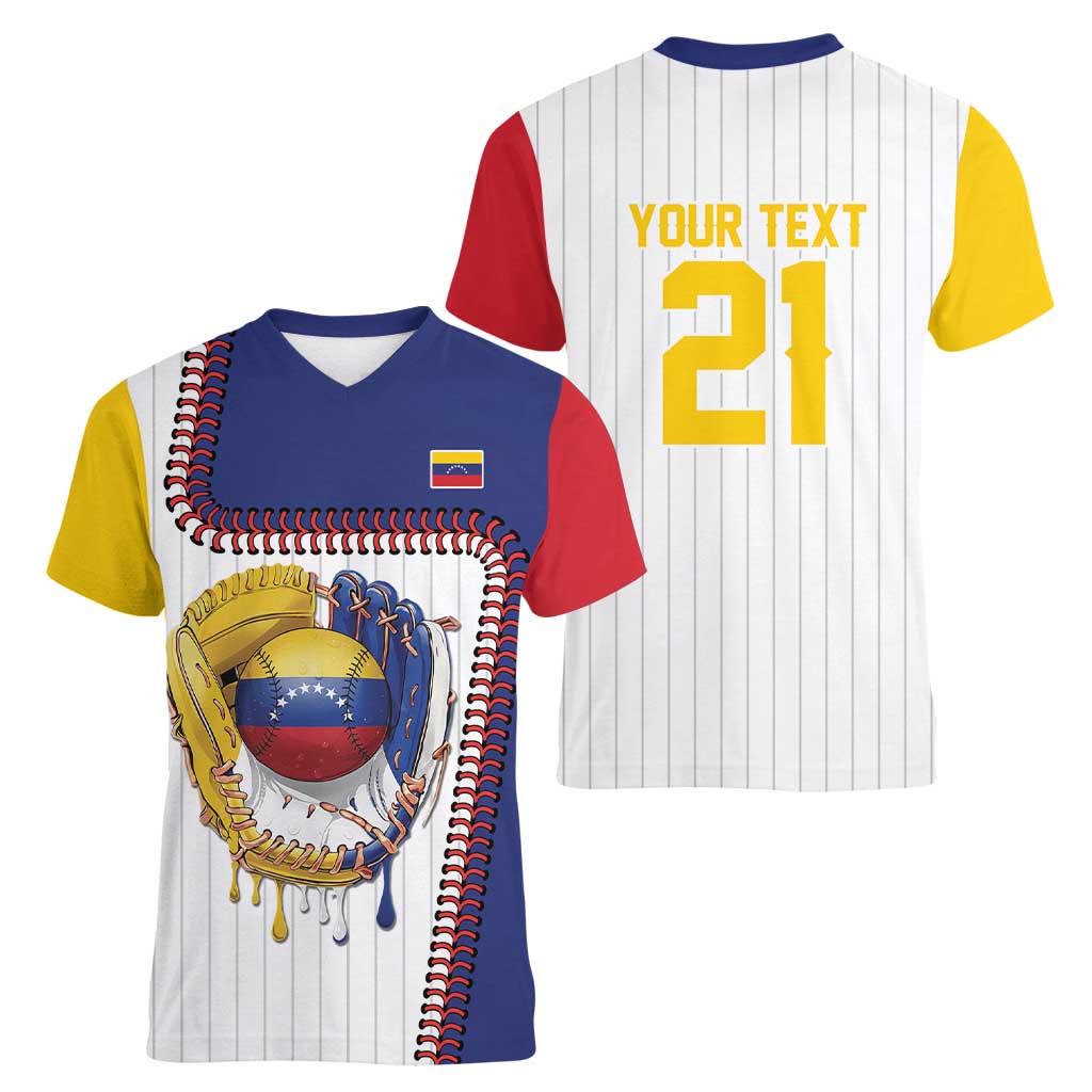 Custom Dripping Baseball Venezuela Women V-Neck T-Shirt