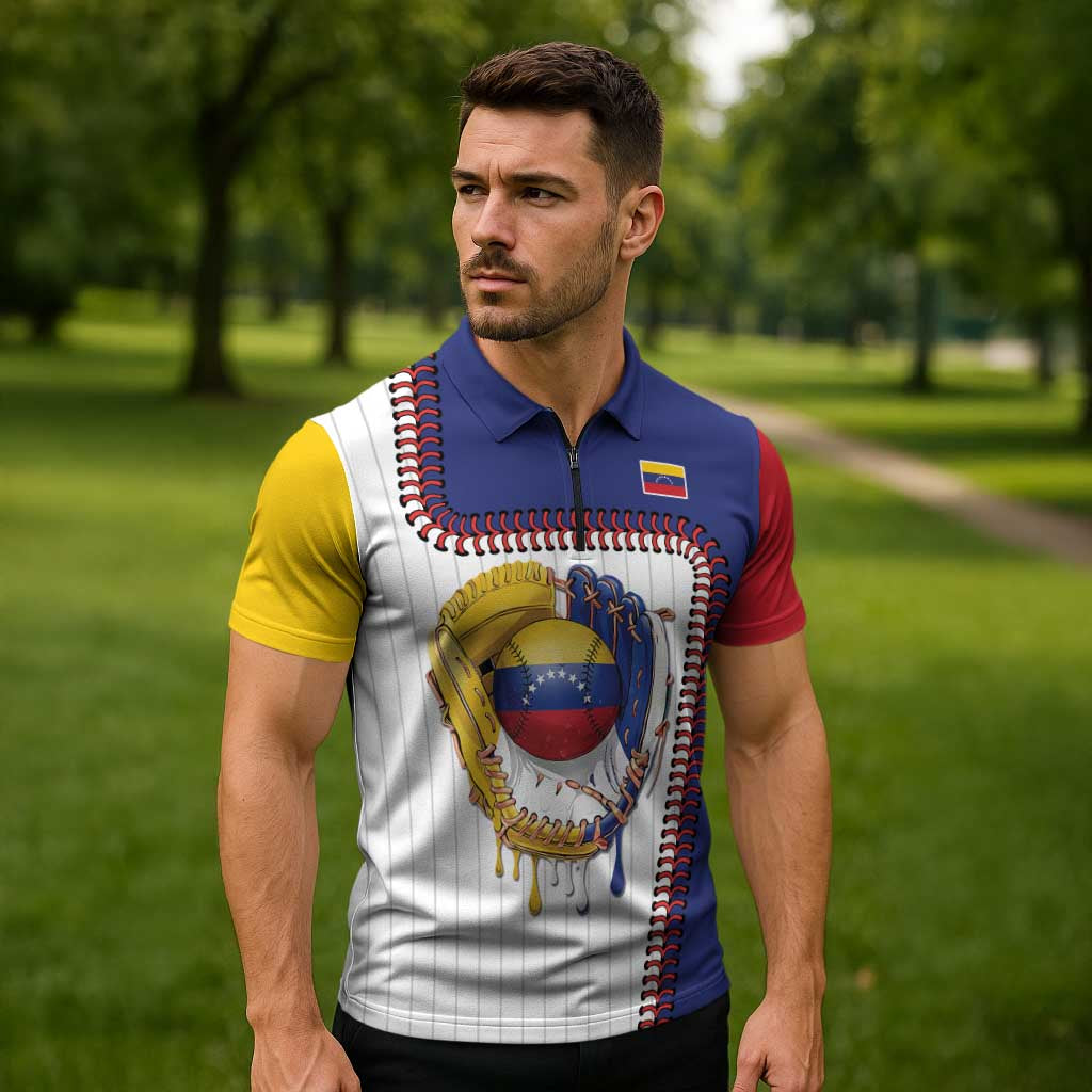 Custom Dripping Baseball Venezuela Zipper Polo Shirt