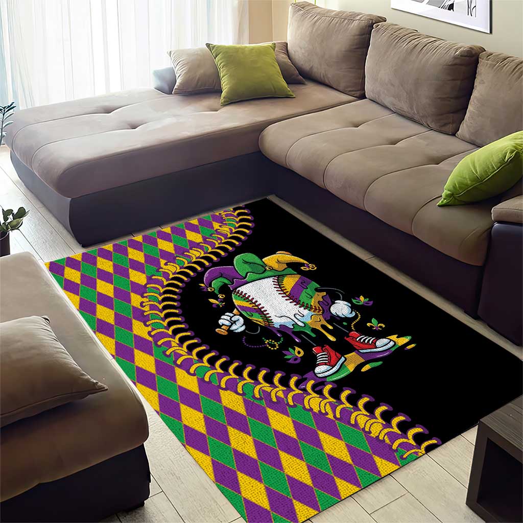 Dripping Baseball Mardi Gras Area Rug Throw me Something Mister!