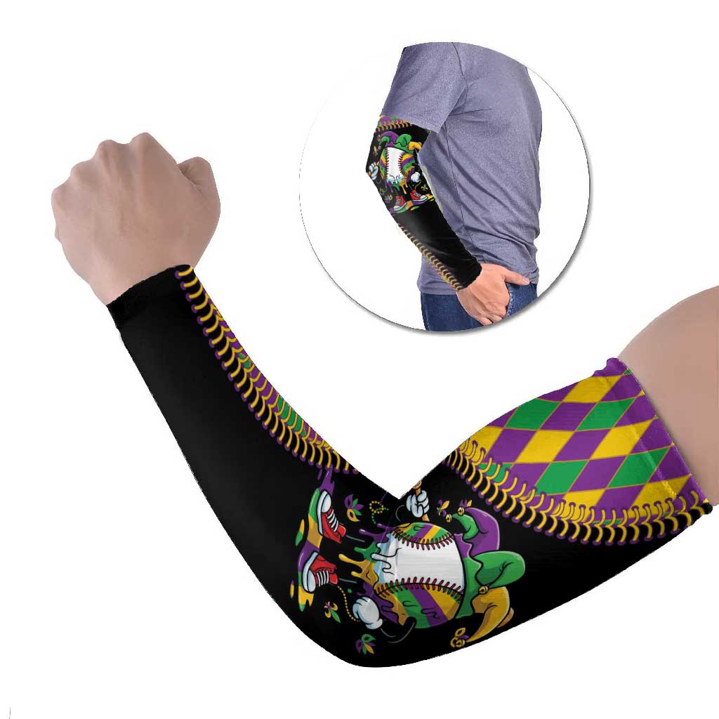 Dripping Baseball Mardi Gras Arm Sleeves Throw me Something Mister!