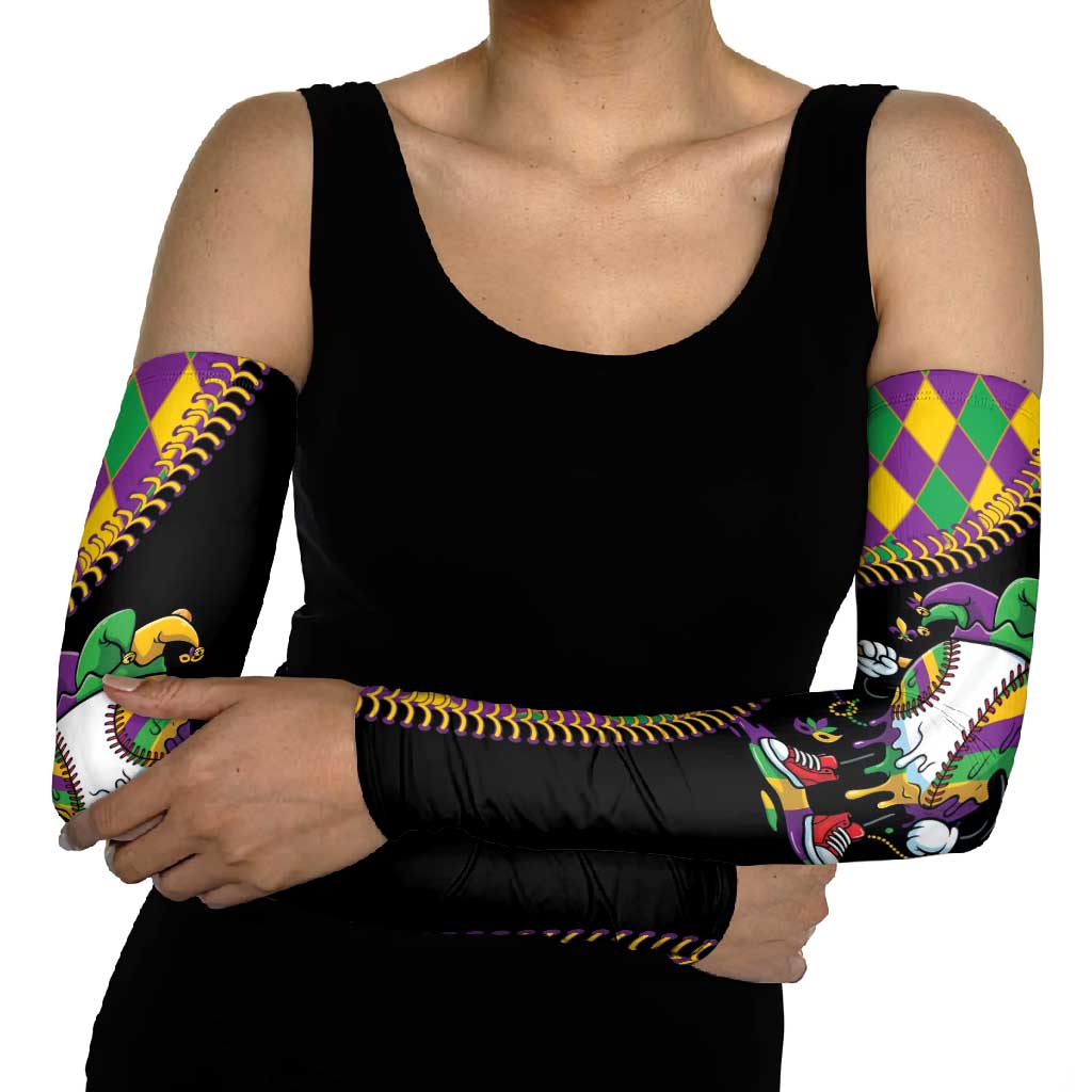Dripping Baseball Mardi Gras Arm Sleeves Throw me Something Mister!