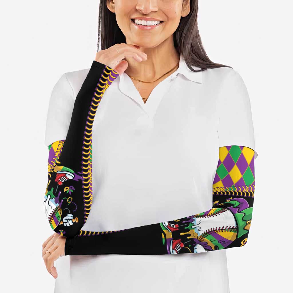 Dripping Baseball Mardi Gras Arm Sleeves Throw me Something Mister!