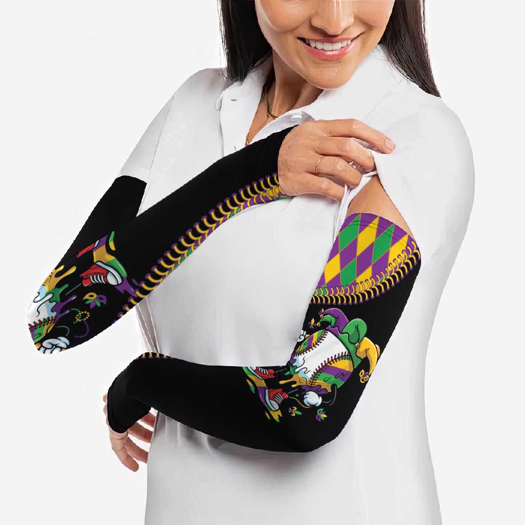 Dripping Baseball Mardi Gras Arm Sleeves Throw me Something Mister!
