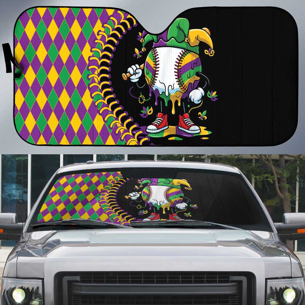 Dripping Baseball Mardi Gras Auto Sun Shade Throw me Something Mister!