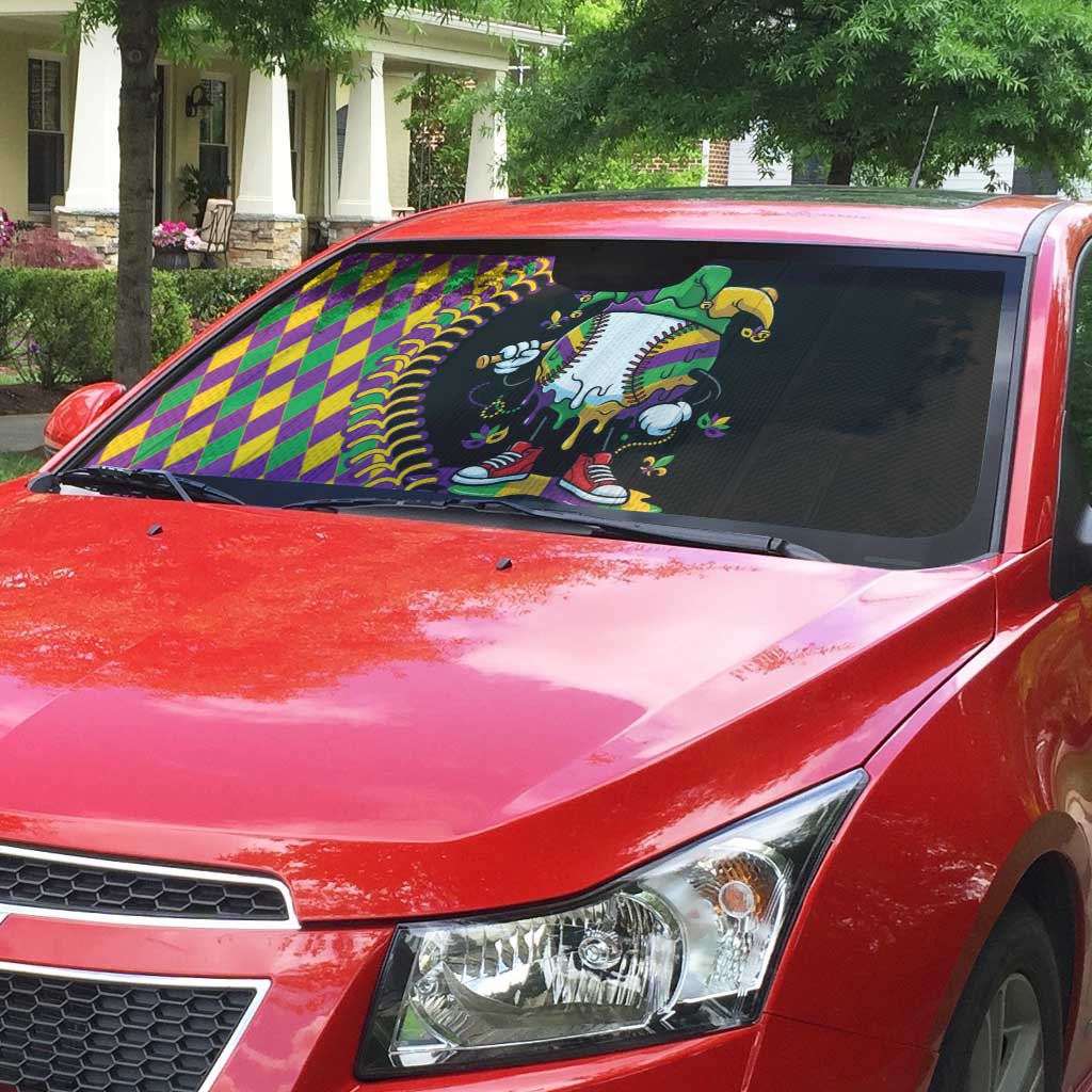 Dripping Baseball Mardi Gras Auto Sun Shade Throw me Something Mister!