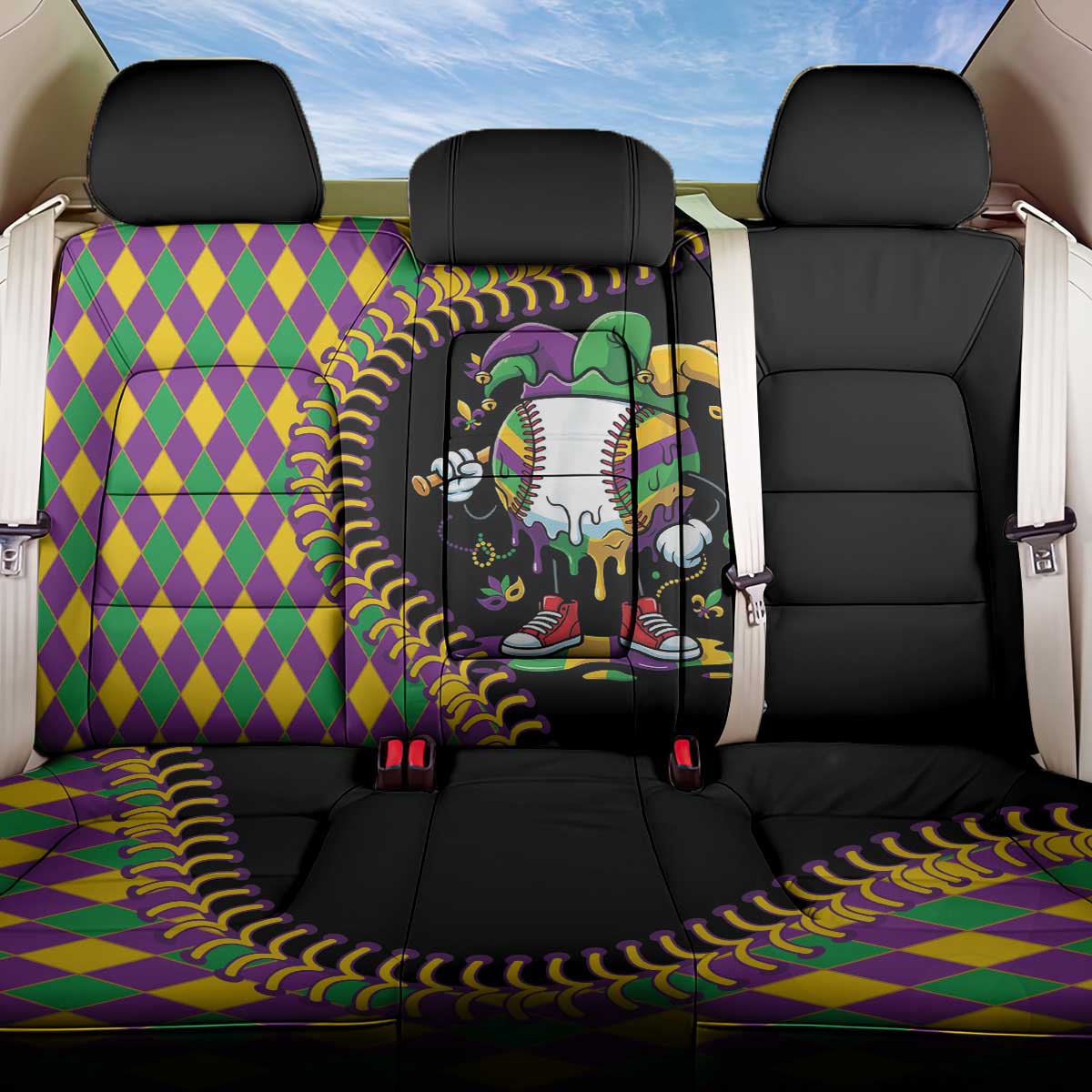 Dripping Baseball Mardi Gras Back Car Seat Cover Throw me Something Mister!