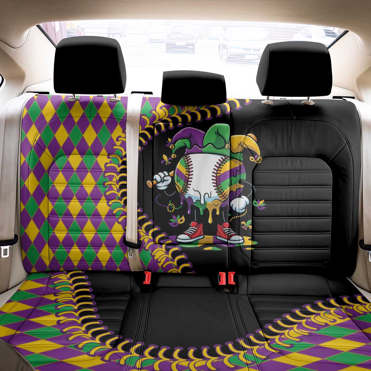 Dripping Baseball Mardi Gras Back Car Seat Cover Throw me Something Mister!