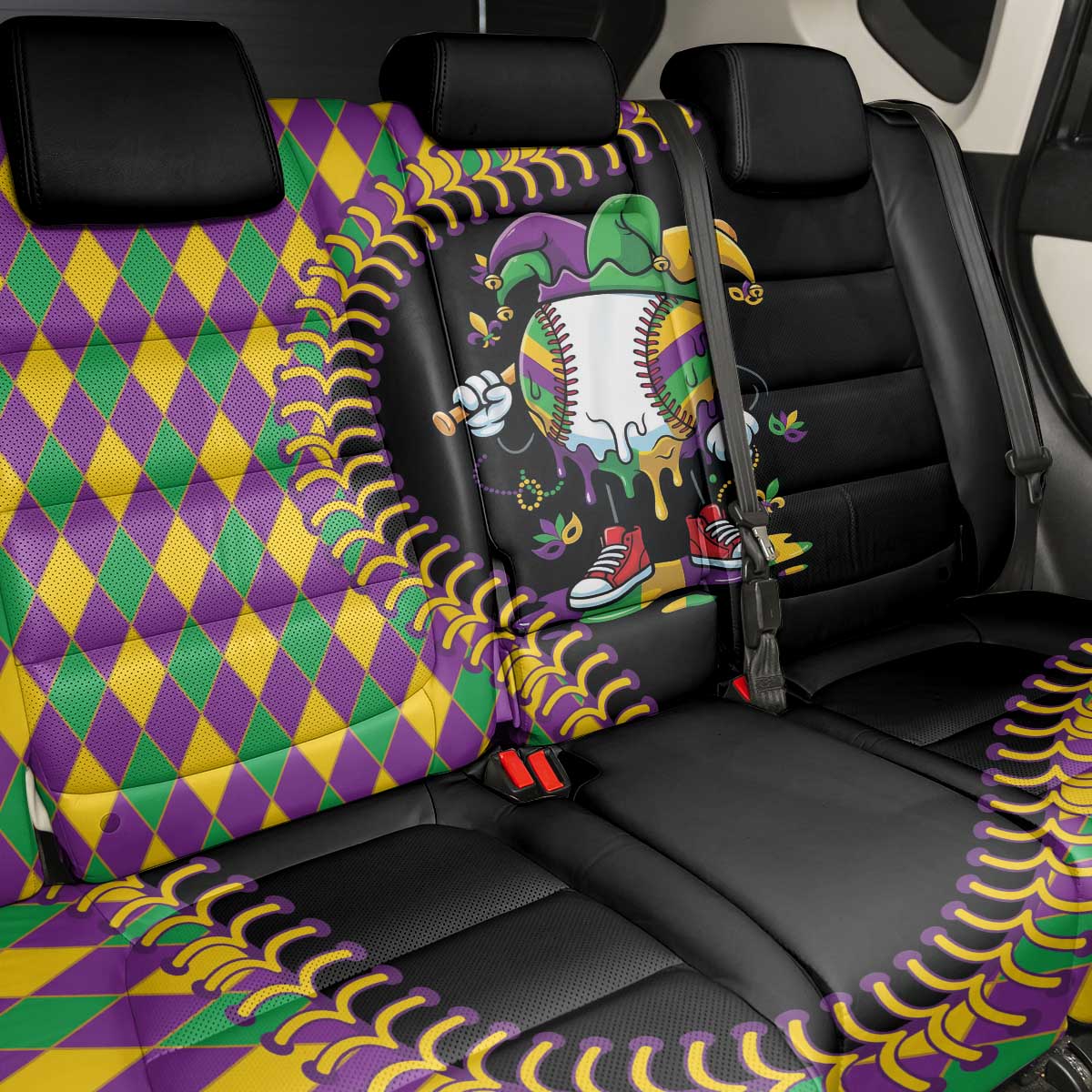Dripping Baseball Mardi Gras Back Car Seat Cover Throw me Something Mister!