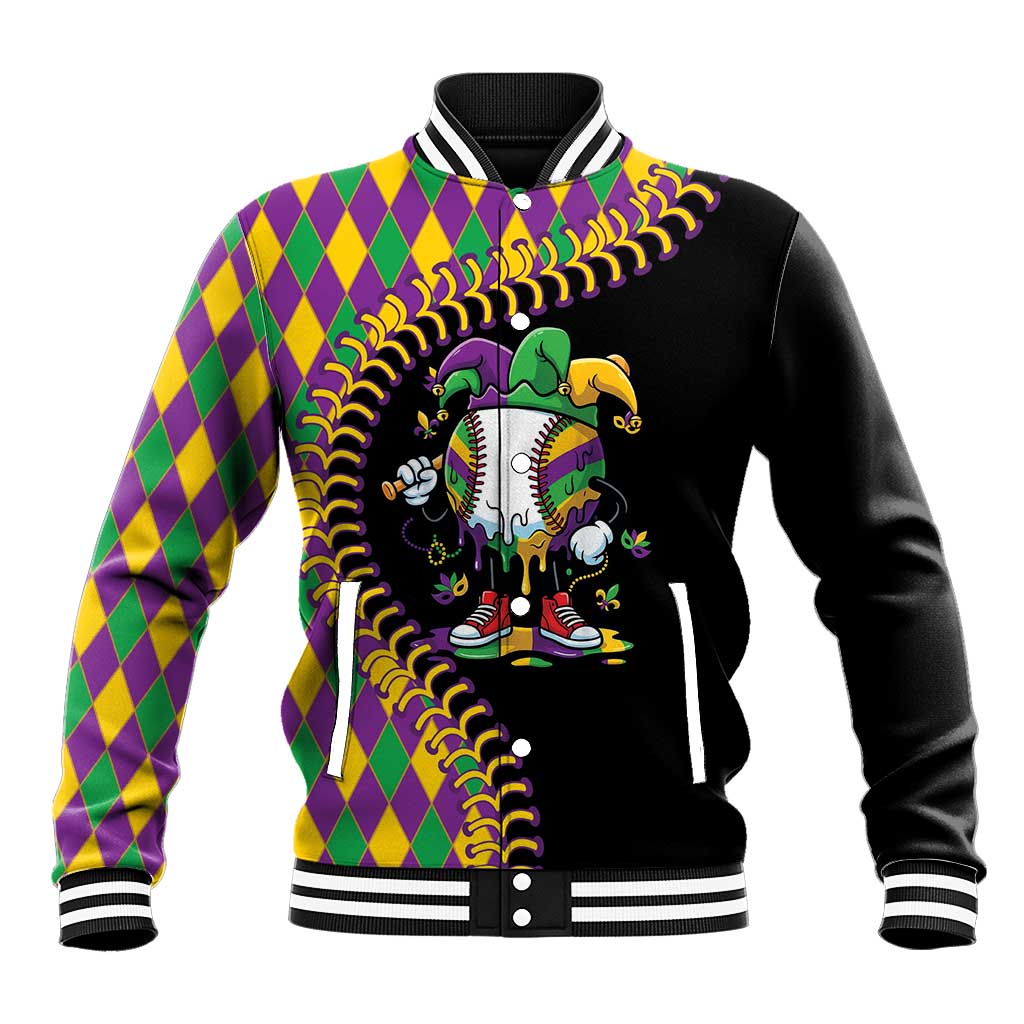 Dripping Baseball Mardi Gras Baseball Jacket Throw me Something Mister!
