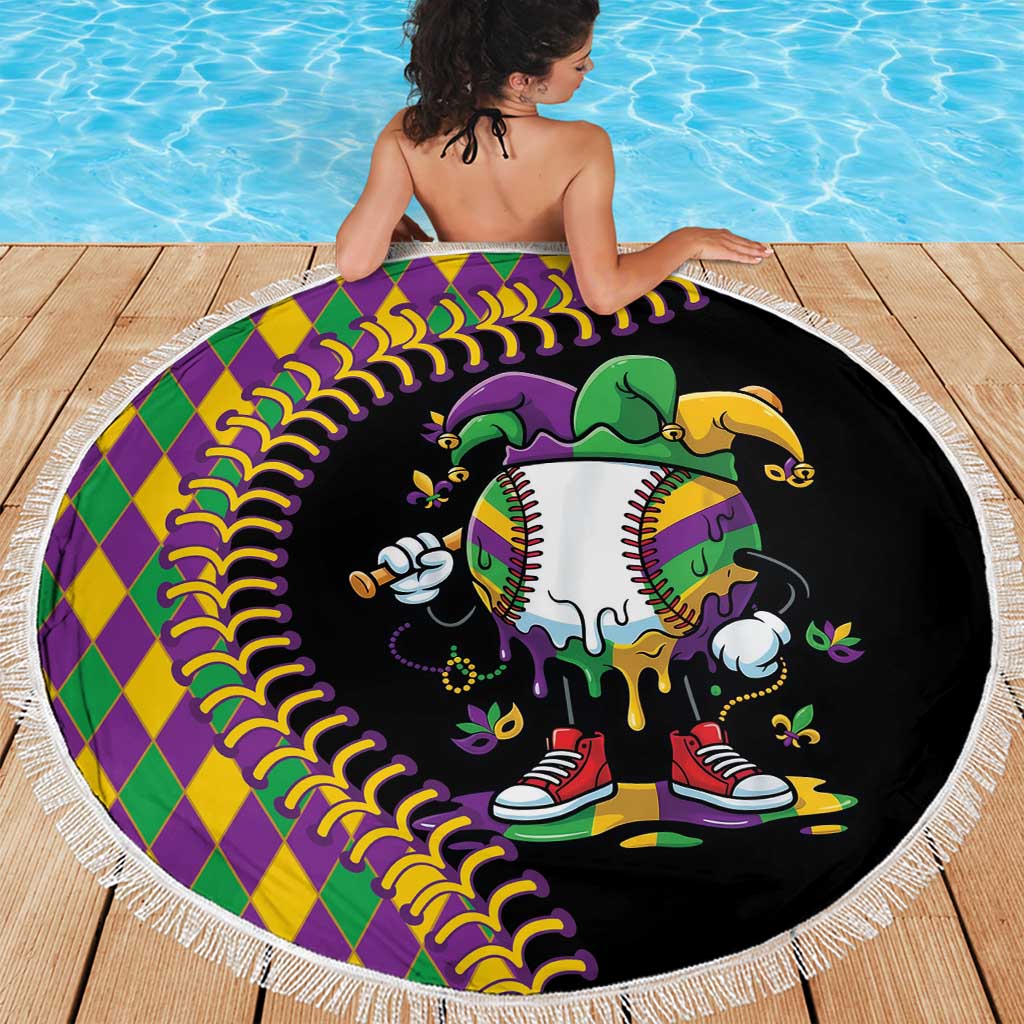 Dripping Baseball Mardi Gras Beach Blanket Throw me Something Mister!