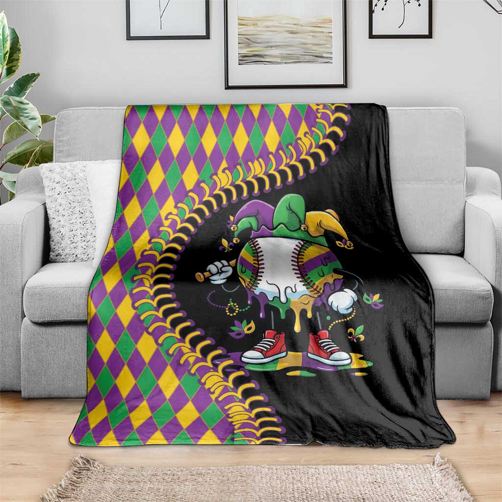 Dripping Baseball Mardi Gras Blanket Throw me Something Mister!