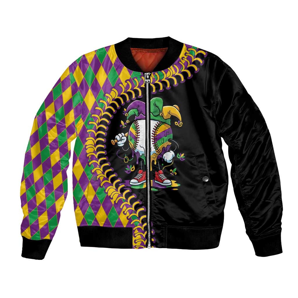 Dripping Baseball Mardi Gras Bomber Jacket Throw me Something Mister!