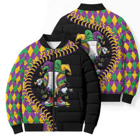Dripping Baseball Mardi Gras Bomber Puffer Jacket Throw me Something Mister!