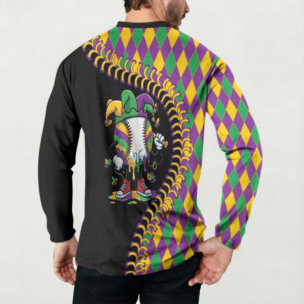 Dripping Baseball Mardi Gras Button Sweatshirt Throw me Something Mister!