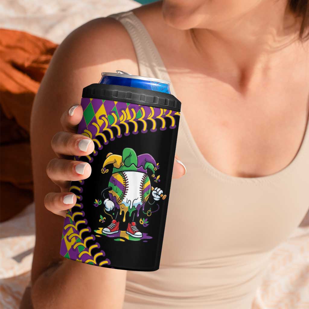 Dripping Baseball Mardi Gras 4 in 1 Can Cooler Tumbler Throw me Something Mister!