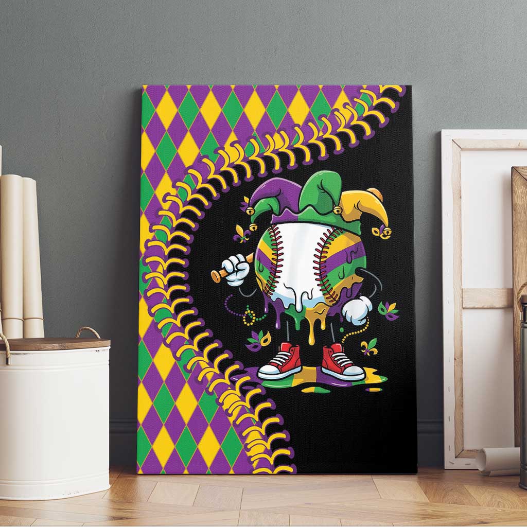 Dripping Baseball Mardi Gras Canvas Wall Art Throw me Something Mister!