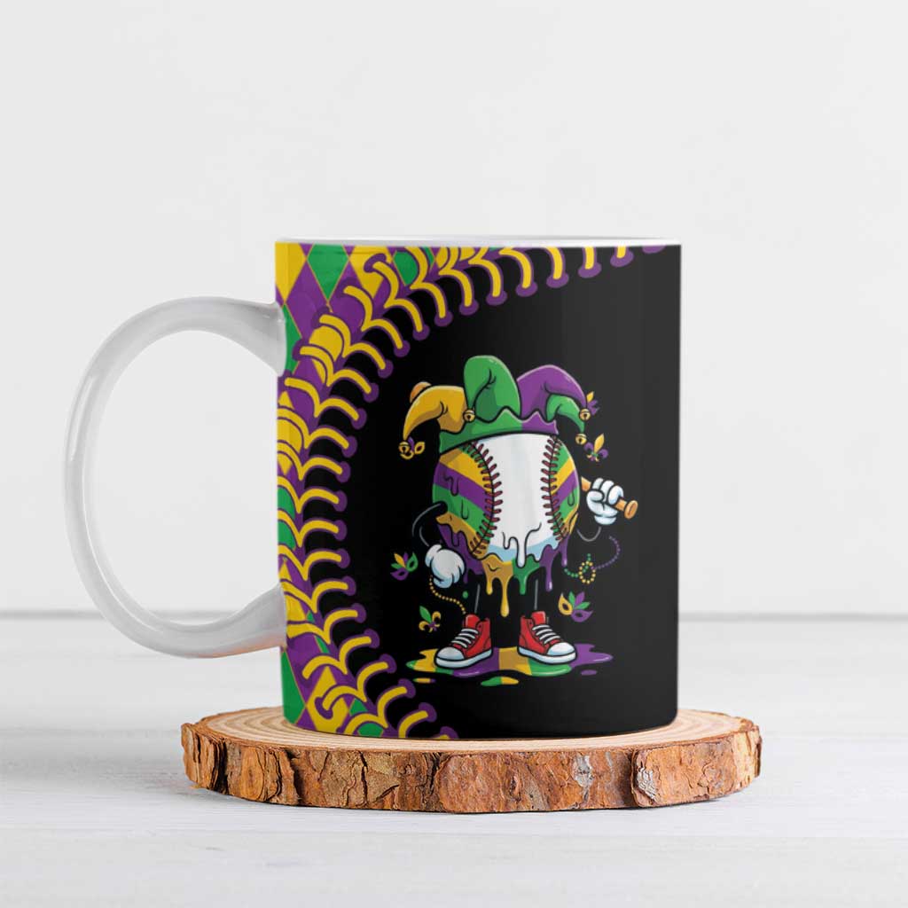 Dripping Baseball Mardi Gras Ceramic Mug Throw me Something Mister!