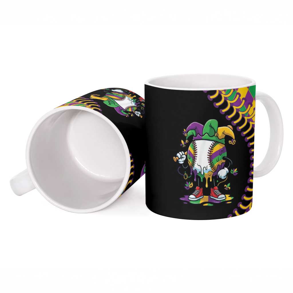 Dripping Baseball Mardi Gras Ceramic Mug Throw me Something Mister!
