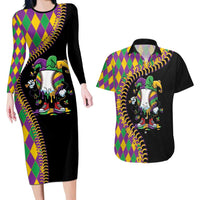 Dripping Baseball Mardi Gras Couples Matching Long Sleeve Bodycon Dress and Hawaiian Shirt Throw me Something Mister!