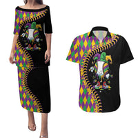 Dripping Baseball Mardi Gras Couples Matching Puletasi and Hawaiian Shirt Throw me Something Mister!