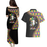 Dripping Baseball Mardi Gras Couples Matching Puletasi and Hawaiian Shirt Throw me Something Mister!