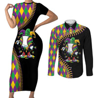 Dripping Baseball Mardi Gras Couples Matching Short Sleeve Bodycon Dress and Long Sleeve Button Shirt Throw me Something Mister!