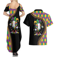 Dripping Baseball Mardi Gras Couples Matching Summer Maxi Dress and Hawaiian Shirt Throw me Something Mister!