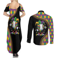 Dripping Baseball Mardi Gras Couples Matching Summer Maxi Dress and Long Sleeve Button Shirt Throw me Something Mister!