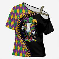 Dripping Baseball Mardi Gras Cross Shoulder Shirt Throw me Something Mister!