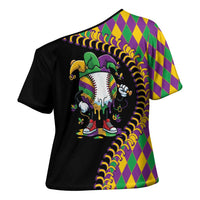 Dripping Baseball Mardi Gras Cross Shoulder Shirt Throw me Something Mister!