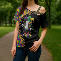 Dripping Baseball Mardi Gras Cross Shoulder Shirt Throw me Something Mister!