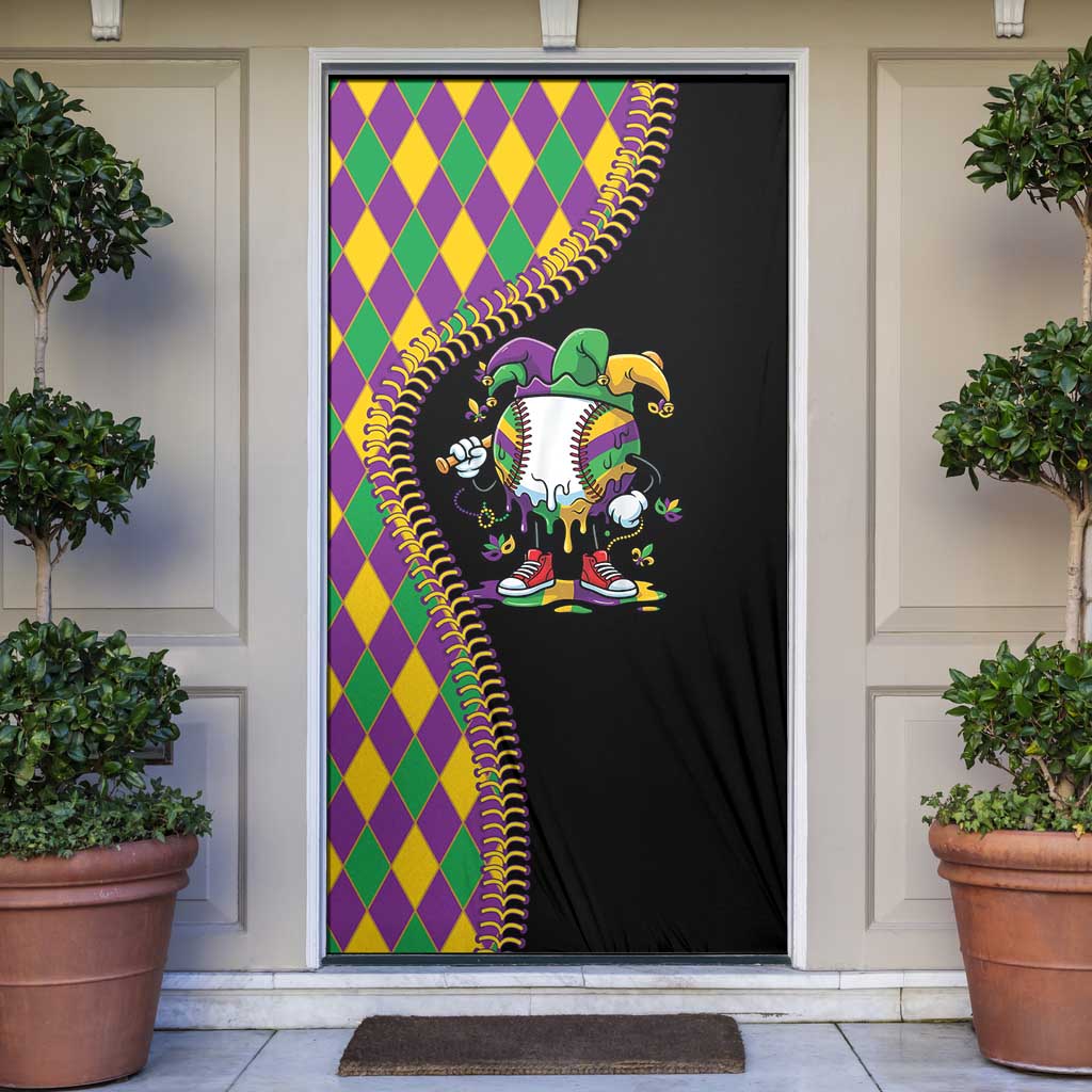 Dripping Baseball Mardi Gras Door Cover Throw me Something Mister!