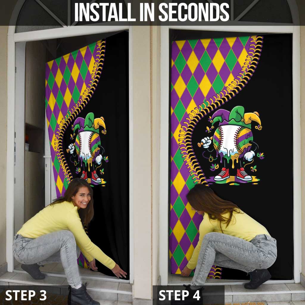 Dripping Baseball Mardi Gras Door Cover Throw me Something Mister!