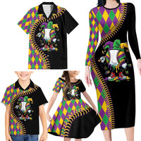 Dripping Baseball Mardi Gras Family Matching Long Sleeve Bodycon Dress and Hawaiian Shirt Throw me Something Mister!