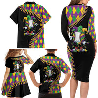 Dripping Baseball Mardi Gras Family Matching Long Sleeve Bodycon Dress and Hawaiian Shirt Throw me Something Mister!