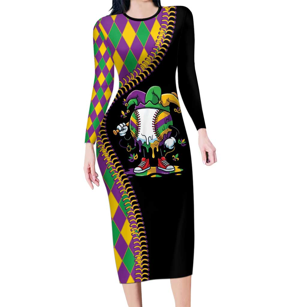 Dripping Baseball Mardi Gras Family Matching Long Sleeve Bodycon Dress and Hawaiian Shirt Throw me Something Mister!