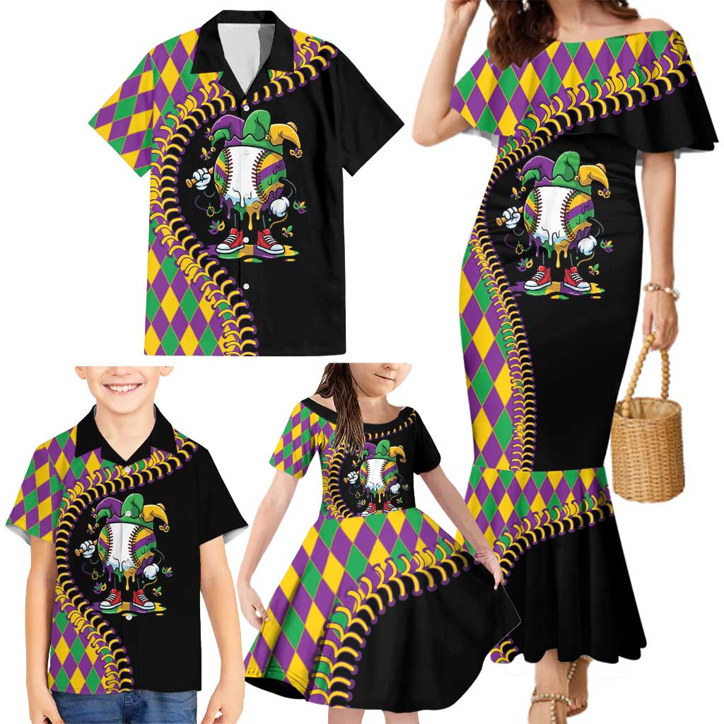 Dripping Baseball Mardi Gras Family Matching Mermaid Dress and Hawaiian Shirt Throw me Something Mister!