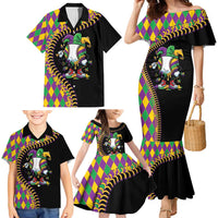 Dripping Baseball Mardi Gras Family Matching Mermaid Dress and Hawaiian Shirt Throw me Something Mister!