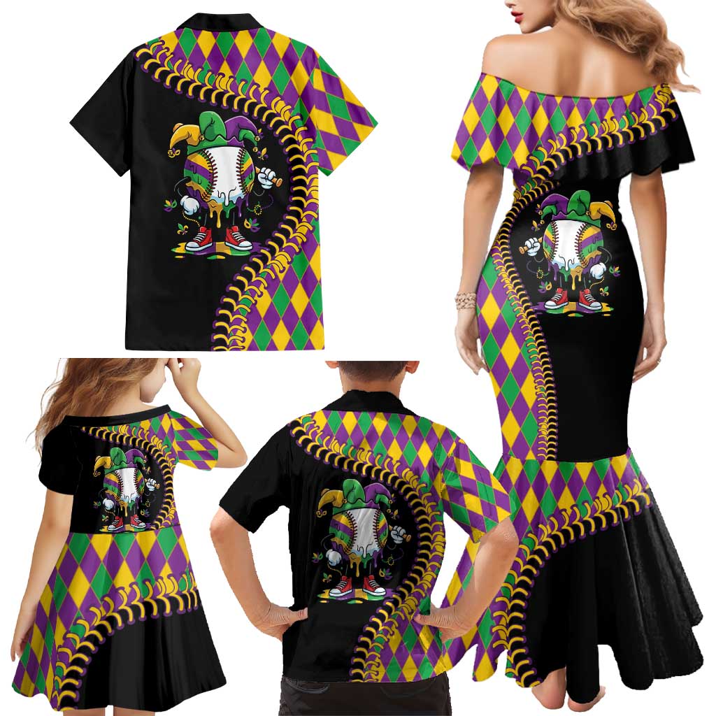 Dripping Baseball Mardi Gras Family Matching Mermaid Dress and Hawaiian Shirt Throw me Something Mister!