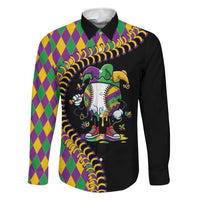 Dripping Baseball Mardi Gras Family Matching Off The Shoulder Long Sleeve Dress and Hawaiian Shirt Throw me Something Mister!