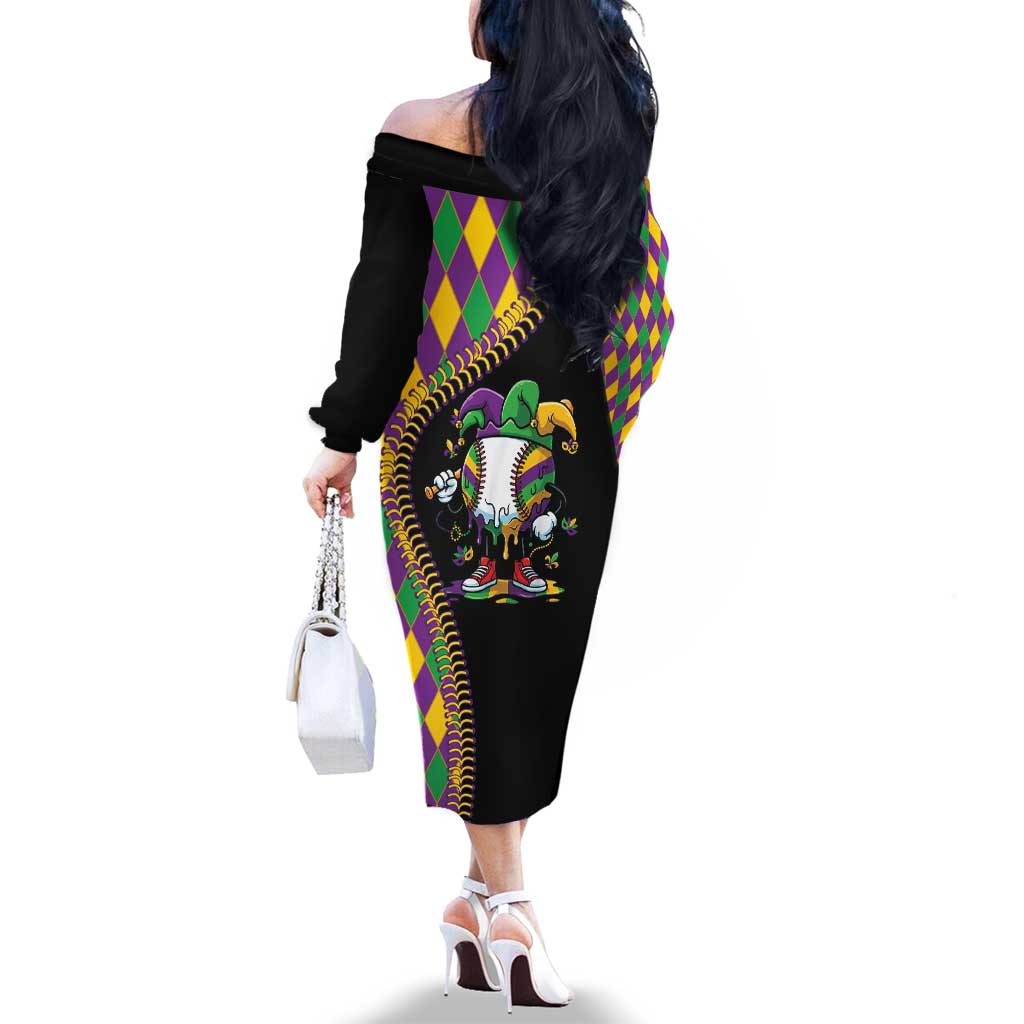 Dripping Baseball Mardi Gras Family Matching Off The Shoulder Long Sleeve Dress and Hawaiian Shirt Throw me Something Mister!